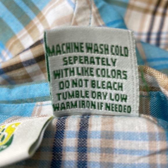 Collections etc cotton blend button down turquoise tan plaid shirt - Picture 7 of 10